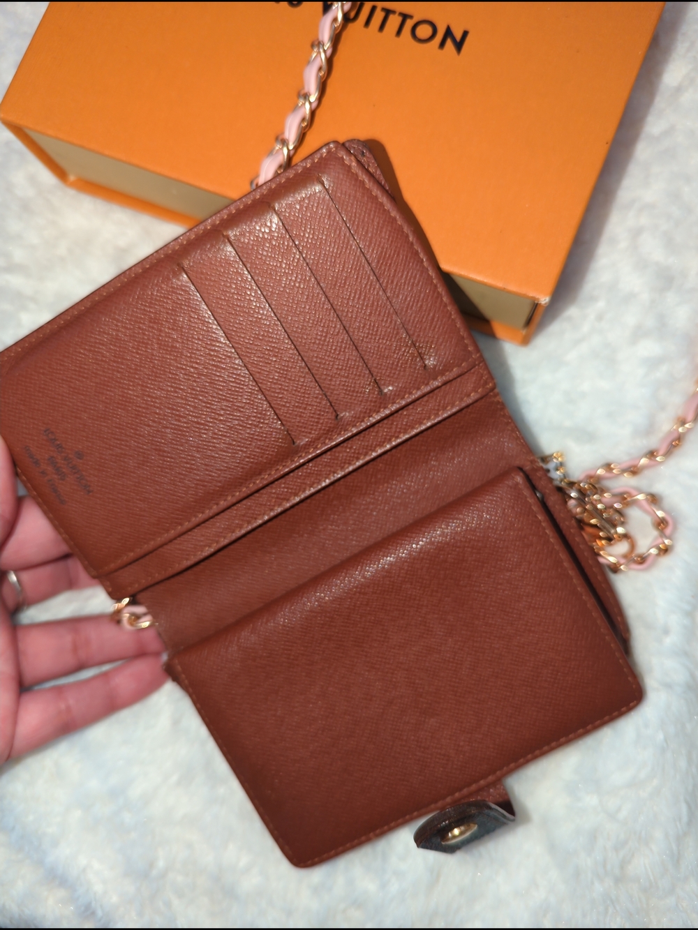 Louis Vuitton Authentic VNTG Kisslock Brown Monogram Wallet On Pink Chain + Box - Picture 4 of 7